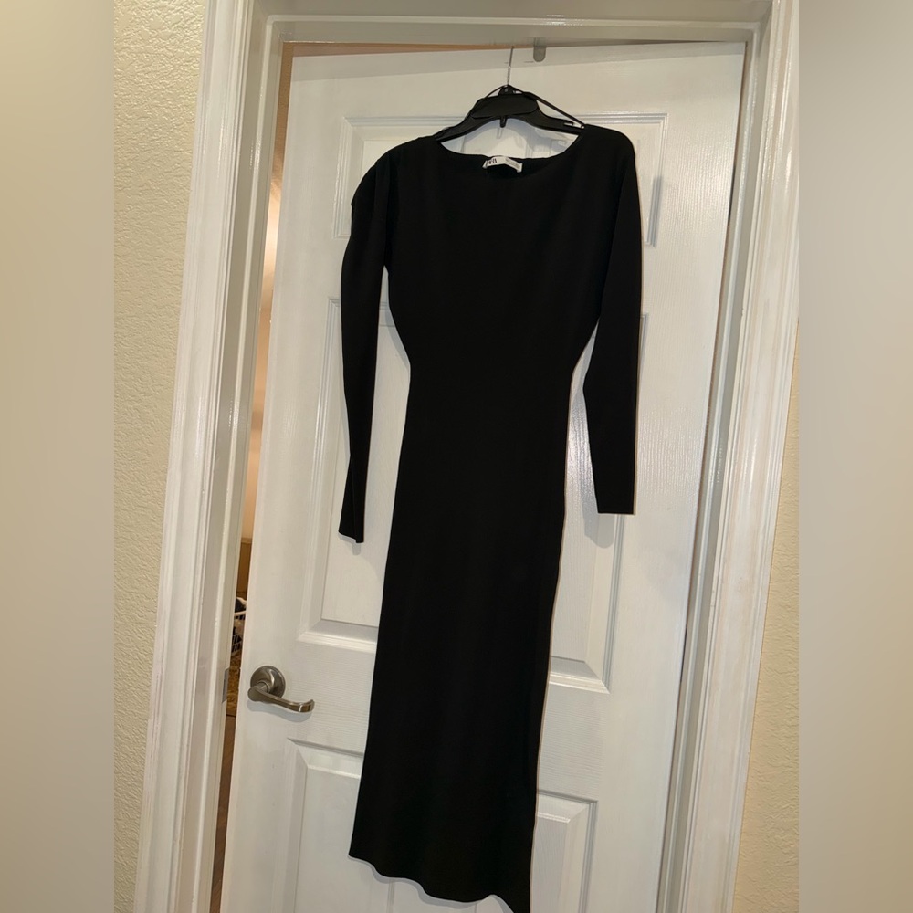 Zara Elegant Black Long Sleeve Dress